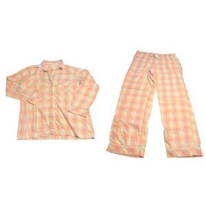 Victoria Secret Womens Pajamas Medium Pink Plaid Button Drawstring cute girly